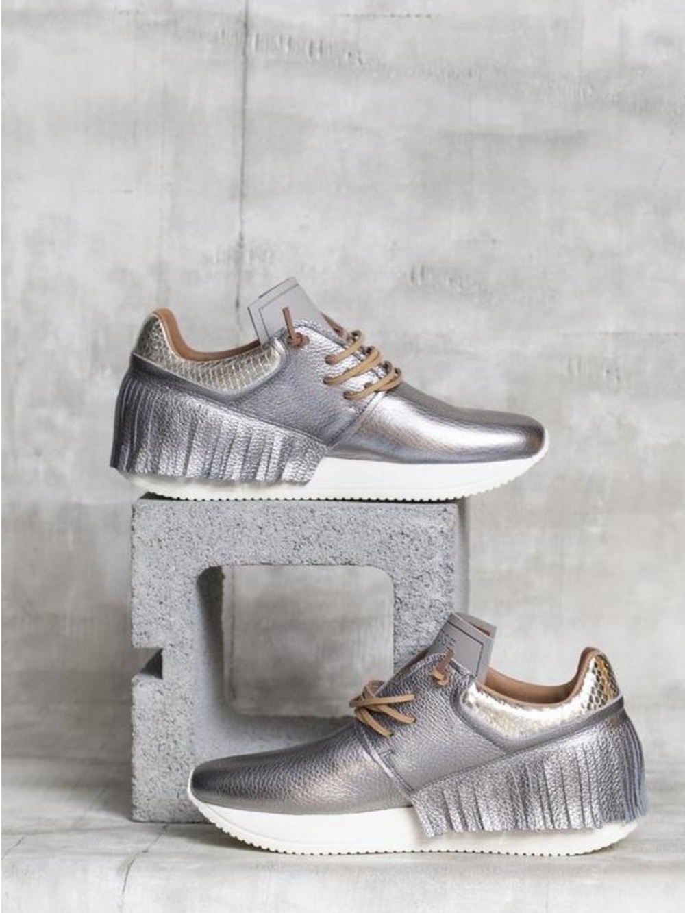 Metallic Silver & Tan Women's Fashion Sneakers